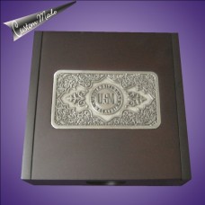 Memo Pad Holder -  wooden memo box with custom made 2D pewter motif
